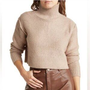 Elodie Cropped Turtleneck Sweater Womens Size Small Knit Light Sand Brown